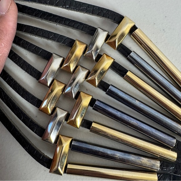 Vintage 80s Rare Jose Cotel Paris Black Jeweled Art Deco Leather Belt - Picture 15 of 16